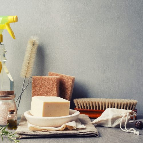 Natural house cleaning equipment with copy space